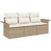 3-delars trädgårdsoff-set med kuddar beige poly rattan vidaXL Stor – miniatyr 2