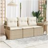 3-delars trädgårdsoff-set med kuddar beige poly rattan vidaXL Stor – miniatyr 1