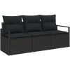 3-delars Trädgårdsoff set med kuddar Svart Poly Rattan vidaXL Medium – miniatyr 2