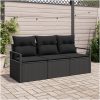 3-delars Trädgårdsoff set med kuddar Svart Poly Rattan vidaXL Medium – miniatyr 1