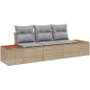 3-delars Trädgårdsoffa med Kuddar Beige Poly Rattan Akacia vidaXL 239 x 62 x 69 cm – miniatyr 2