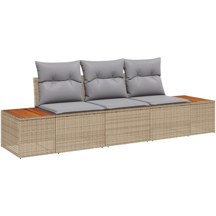 3-delars Trädgårdsoffa med Kuddar Beige Poly Rattan Akacia vidaXL 239 x 62 x 69 cm – bild 2