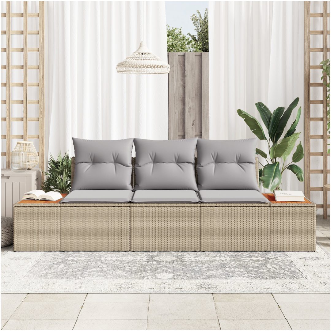 3-delars Trädgårdsoffa med Kuddar Beige Poly Rattan Akacia vidaXL 239 x 62 x 69 cm – bild 3