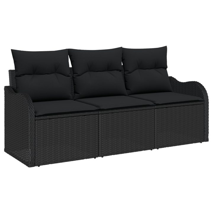 3 Delars Trädgårdsoffa med Kuddar Svart Poly Rattan vidaXL Medium, 121 x 62 x 69 cm – bild 2