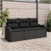 3 Delars Trädgårdsoffa med Kuddar Svart Poly Rattan vidaXL Medium, 121 x 62 x 69 cm – miniatyr 1