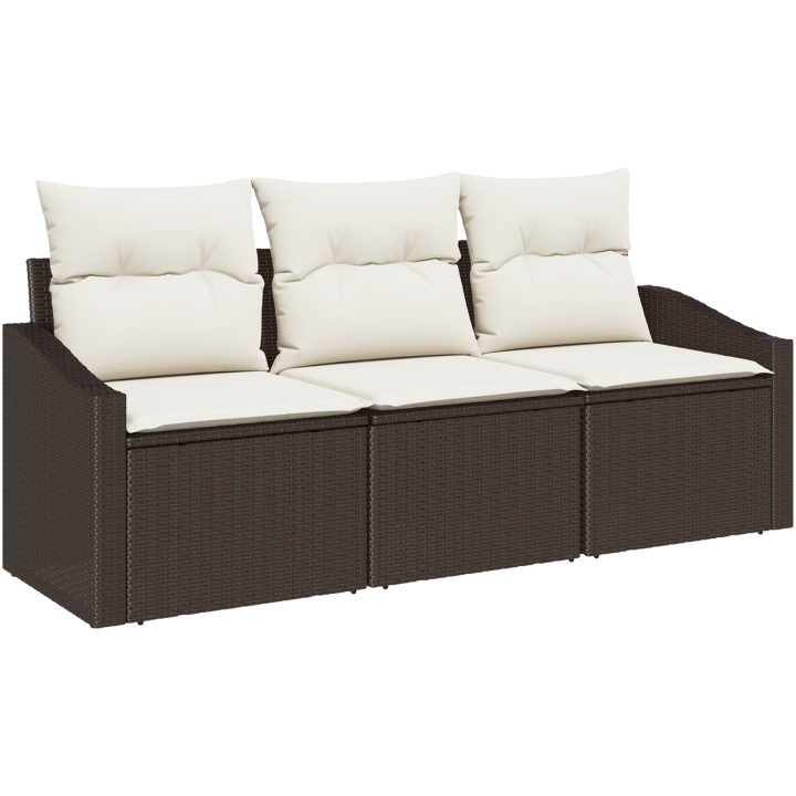 3-delars trädgårdsoffaset med kuddar brun poly-rotting vidaXL 178 x 62 x 85 cm – bild 2