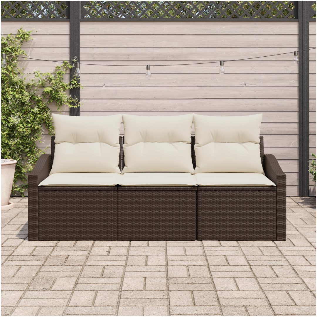 3-delars trädgårdsoffaset med kuddar brun poly-rotting vidaXL 178 x 62 x 85 cm – bild 3