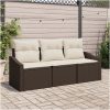 3-delars trädgårdsoffaset med kuddar brun poly-rotting vidaXL 178 x 62 x 85 cm – miniatyr 1
