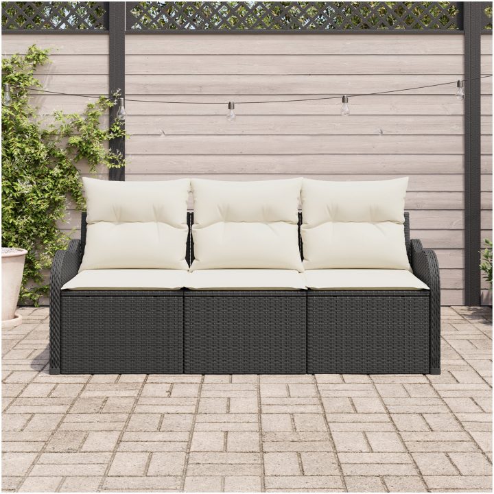 3-delars Trädgårdsoffaset med Kuddar Svart Poly Rattan vidaXL Stor – bild 3