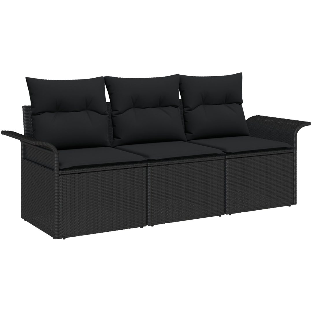 3-delars trädgårdsoffaset med kuddar - Svart polyrotting vidaXL 196 x 62 x 85cm – bild 2