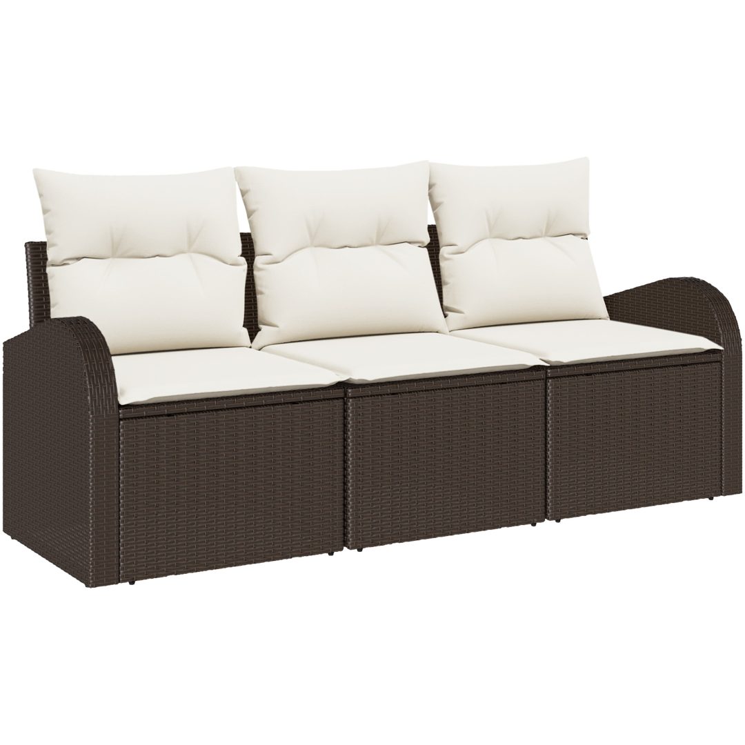 3 Delars Trädgårdsoffasett med Kuddar Brun Poly Rattan vidaXL 179 x 62 x 85 cm – bild 2