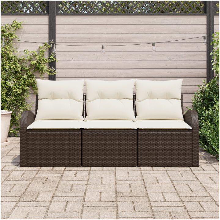 3 Delars Trädgårdsoffasett med Kuddar Brun Poly Rattan vidaXL 179 x 62 x 85 cm – bild 3