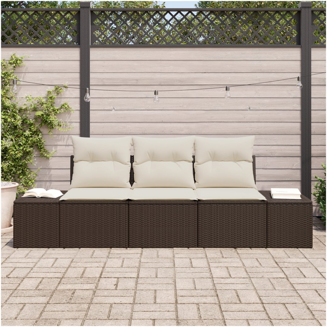 3 Delars Trädgårdsoffasett med Kuddar Brun Poly-Rotting vidaXL 239 x 62 x 85 cm – bild 3