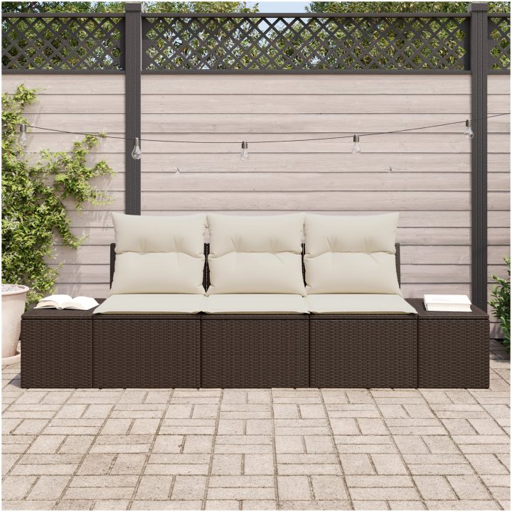 3 Delars Trädgårdsoffasett med Kuddar Brun Poly-Rotting vidaXL 239 x 62 x 85 cm – bild 3