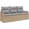 3-delars trädgårdsoffset med kuddar Beige Poly Rattan vidaXL Medium – miniatyr 2