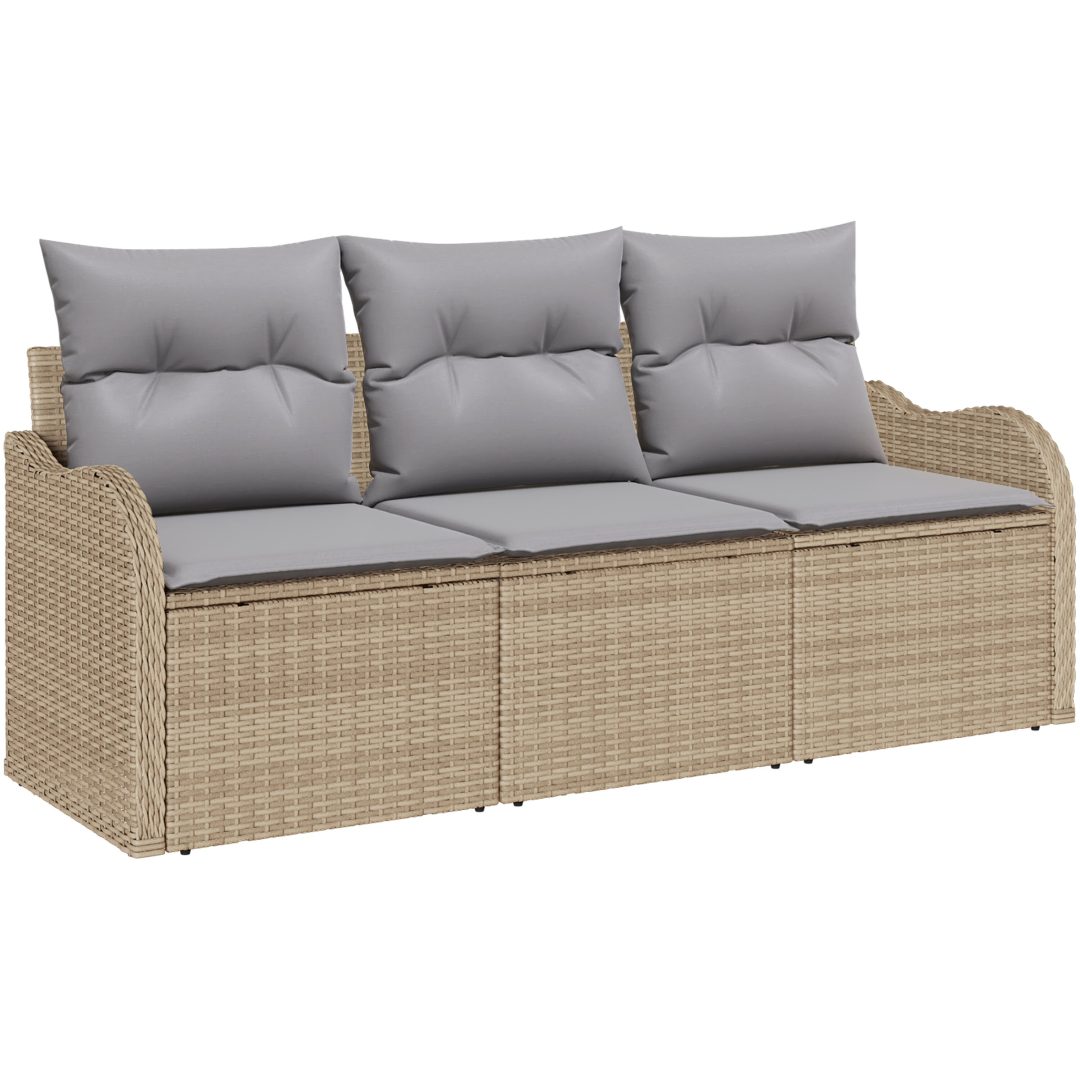 3-delars trädgårdsoffset med kuddar Beige Poly Rattan vidaXL Medium – bild 2