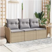 3-delars trädgårdsoffset med kuddar Beige Poly Rattan vidaXL