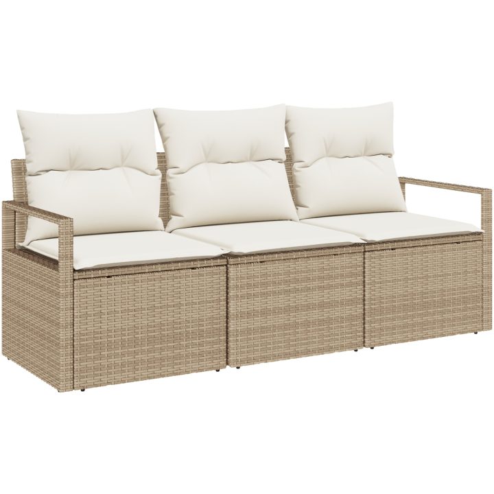 3 Delars Trädgårdsoffset med Kuddar Beige Poly Rotting vidaXL Standard – bild 2