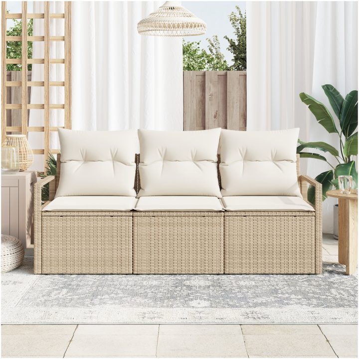 3 Delars Trädgårdsoffset med Kuddar Beige Poly Rotting vidaXL Standard – bild 3