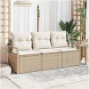 3 Delars Trädgårdsoffset med Kuddar Beige Poly Rotting vidaXL Standard – miniatyr 1