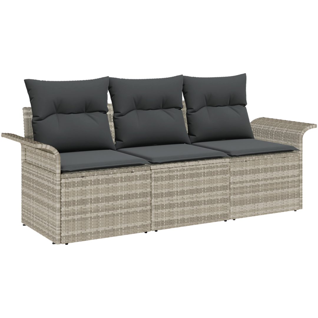 3-delars Trädgårdsoffset med kuddar i ljusgrå poly-rattan vidaXL 196 x 62 x 85cm – bild 2