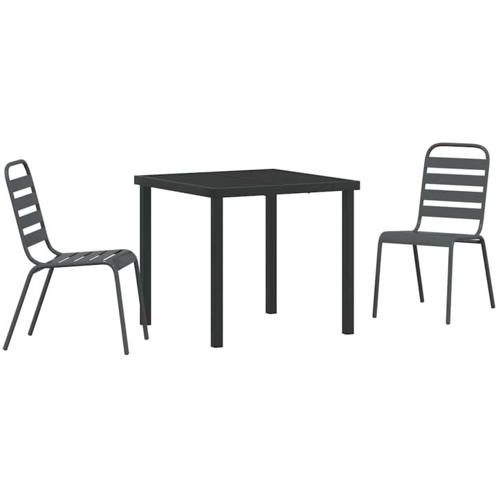 3 Delars Trädgårdsset i Mörkgrått Stål vidaXL 80 x 80 x 73 cm – bild 2