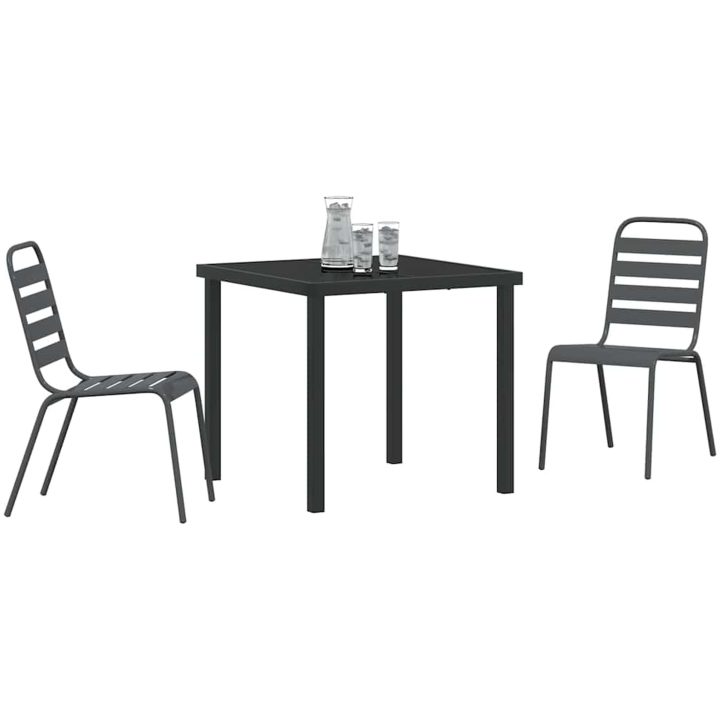3 Delars Trädgårdsset i Mörkgrått Stål vidaXL 80 x 80 x 73 cm – bild 3