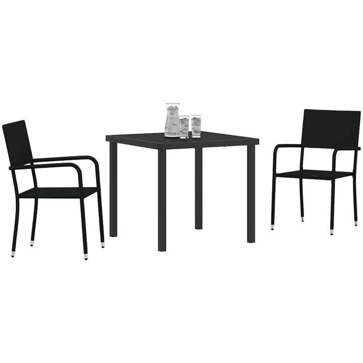 3-delars trädgårdsset i svart poly-rattan vidaXL 80 x 80 x 73 cm – bild 3