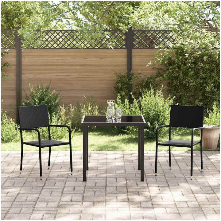 3-delars trädgårdsset i svart poly-rattan vidaXL 80 x 80 x 73 cm – bild 4