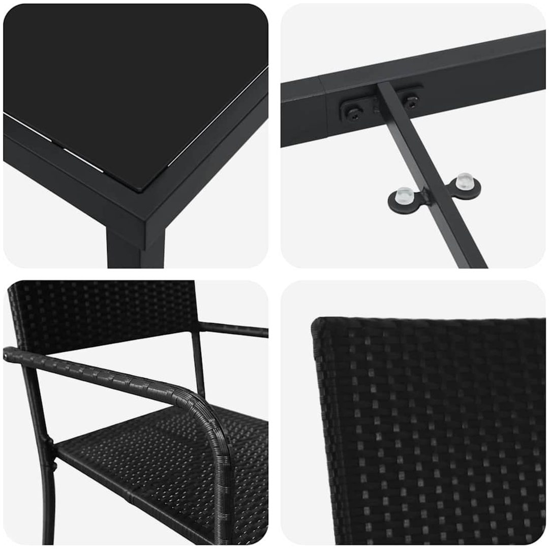 3-delars trädgårdsset i svart poly-rattan vidaXL 80 x 80 x 73 cm – bild 7