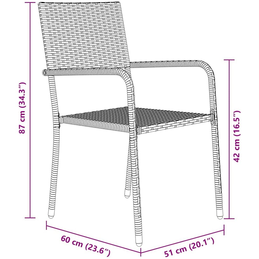 3-delars trädgårdsset i svart poly-rattan vidaXL 80 x 80 x 73 cm – bild 8