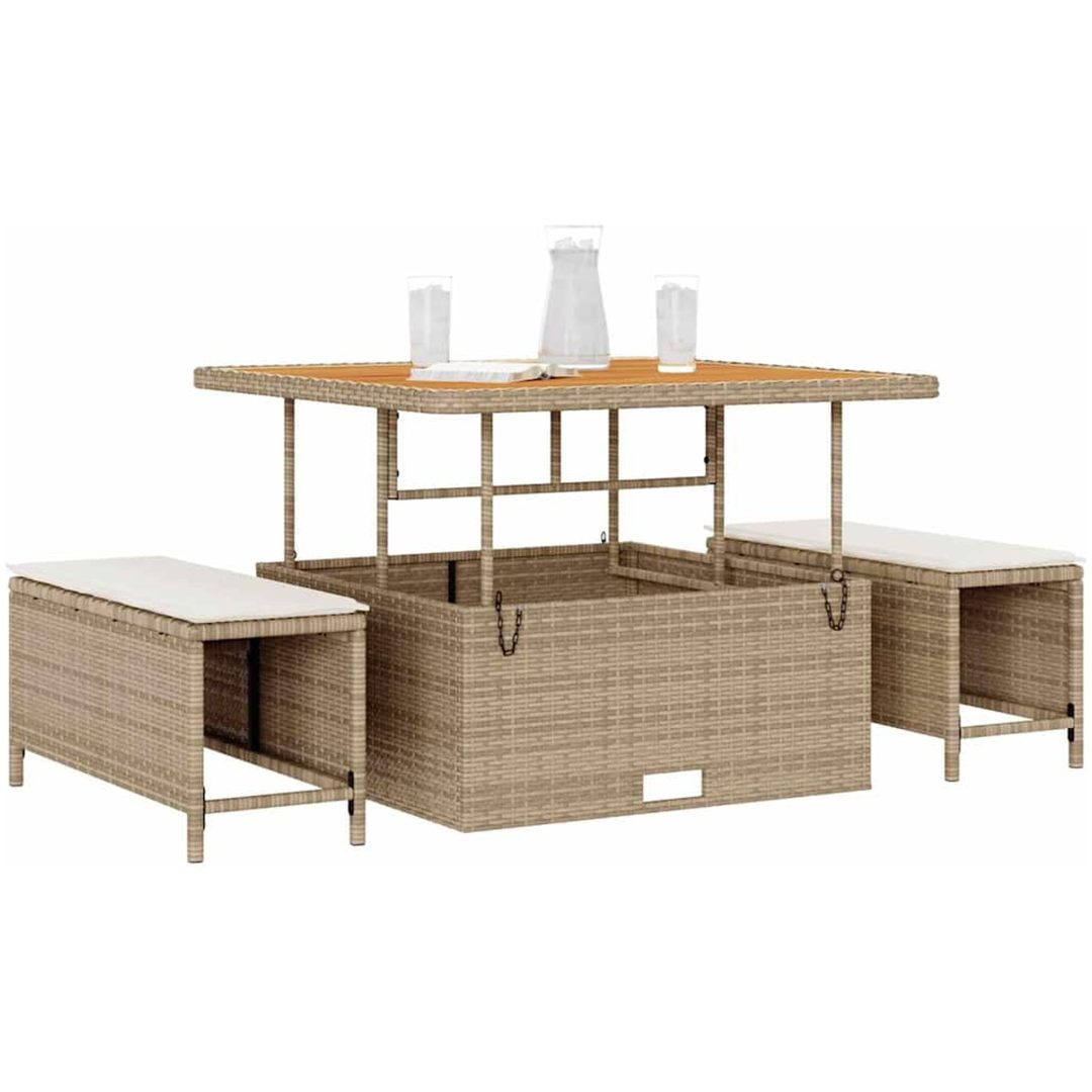 3-delars trädgårdsset med kuddar beige polyrotting akacia vidaXL 100 cm – bild 3