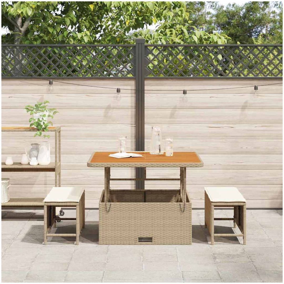 3-delars trädgårdsset med kuddar beige polyrotting akacia vidaXL 100 cm – bild 4