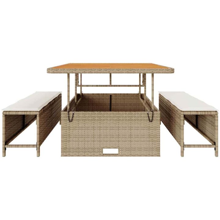 3-delars trädgårdsset med kuddar beige polyrotting akacia vidaXL 100 cm – bild 7