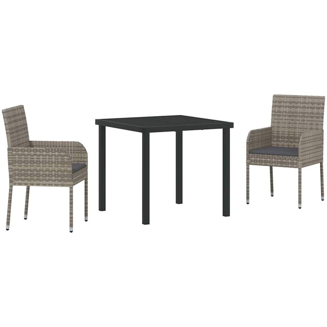 3-delars trädgårdsset med kuddar, grå PVC-rattan. vidaXL 80 x 80 x 73 cm – bild 2