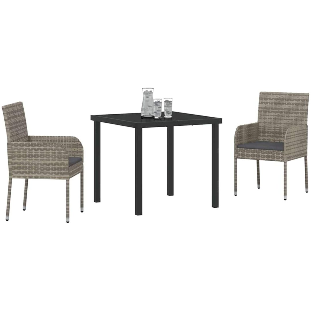 3-delars trädgårdsset med kuddar, grå PVC-rattan. vidaXL 80 x 80 x 73 cm – bild 3