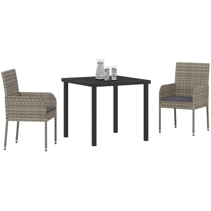 3-delars trädgårdsset med kuddar, grå PVC-rattan. vidaXL 80 x 80 x 73 cm – bild 3