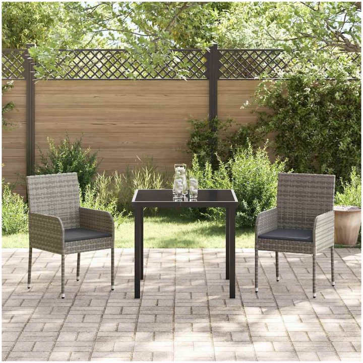 3-delars trädgårdsset med kuddar, grå PVC-rattan. vidaXL 80 x 80 x 73 cm – bild 4