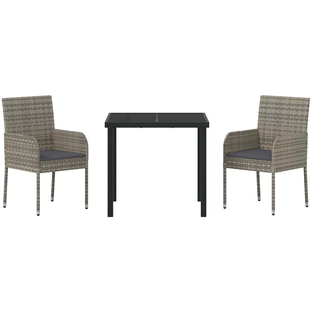 3-delars trädgårdsset med kuddar, grå PVC-rattan. vidaXL 80 x 80 x 73 cm – bild 7