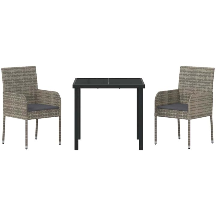 3-delars trädgårdsset med kuddar, grå PVC-rattan. vidaXL 80 x 80 x 73 cm – bild 7