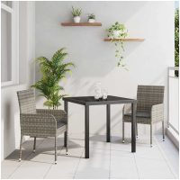 3-delars trädgårdsset med kuddar, grå PVC-rattan. vidaXL