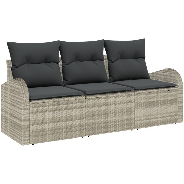 3-delars Trädgårdssofa Set med Kuddar Ljusgrå Poly Rattan vidaXL Stor – bild 2