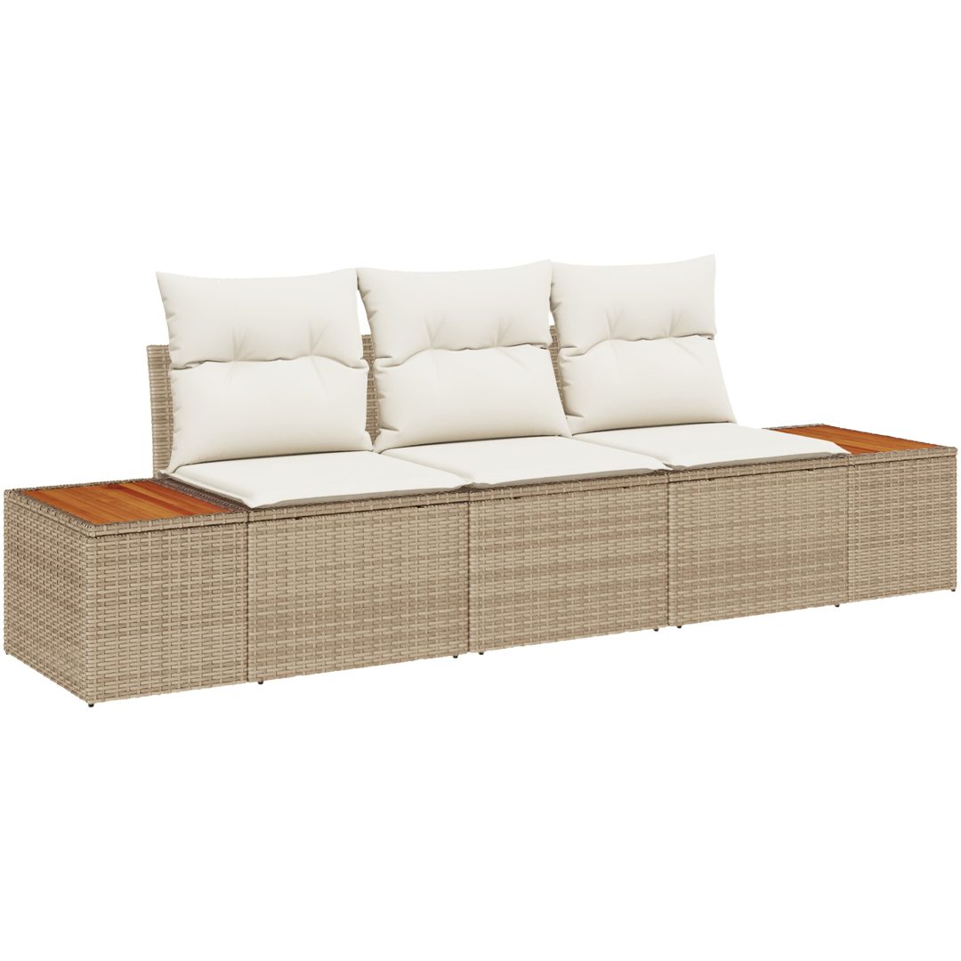 3-Delars Trädgårdssoffa Set med Kuddar Beige Poly Rottning Akacia vidaXL 239 x 62 x 69 cm – bild 2