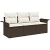 3-delars trädgårdssoffgrupp med kuddar - Brun Poly Rattan vidaXL 196 x 62 x 85cm – miniatyr 2
