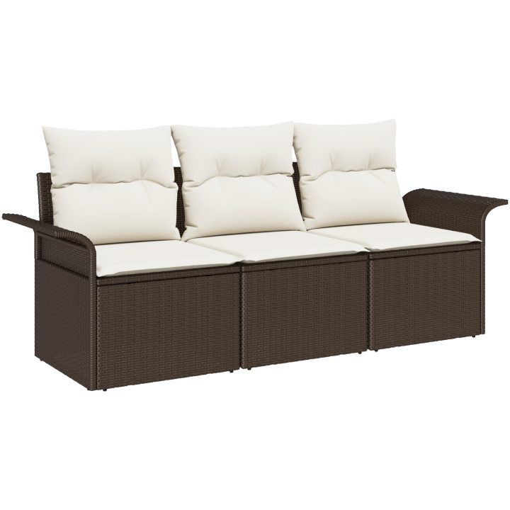 3-delars trädgårdssoffgrupp med kuddar - Brun Poly Rattan vidaXL 196 x 62 x 85cm – bild 2