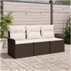 3-delars trädgårdssoffgrupp med kuddar - Brun Poly Rattan vidaXL 196 x 62 x 85cm – miniatyr 1