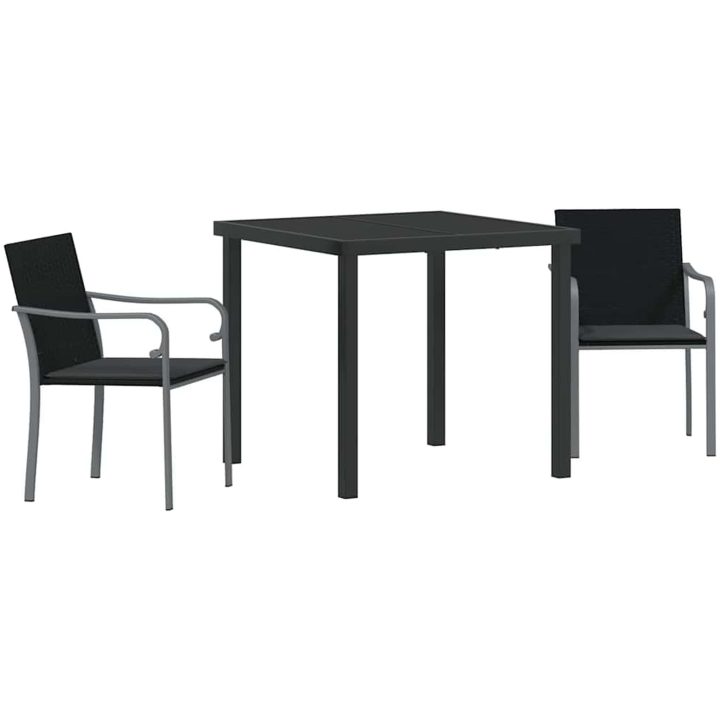 3-delars utemöbelset med dynor i svart polyrotting vidaXL Medium – bild 2