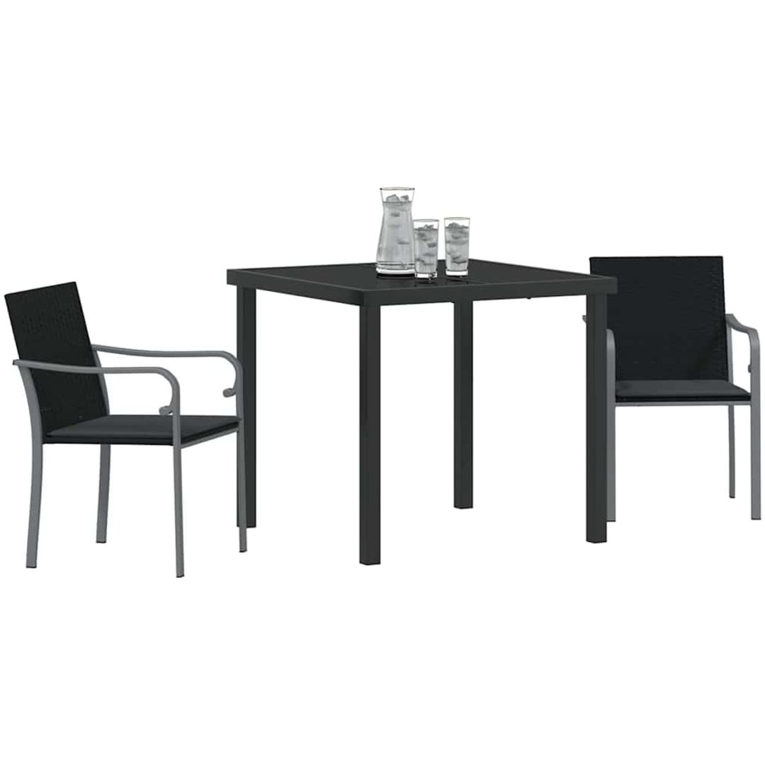 3-delars utemöbelset med dynor i svart polyrotting vidaXL Medium – bild 3