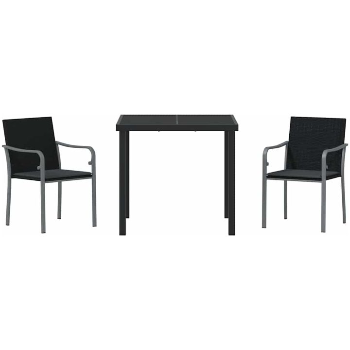 3-delars utemöbelset med dynor i svart polyrotting vidaXL Medium – bild 7