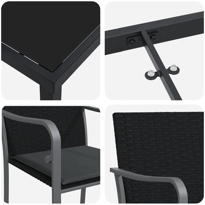 3-delars utemöbelset med dynor i svart polyrotting vidaXL Medium – bild 9